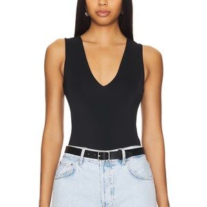 Good American black Sleeveless V-Neck body suit